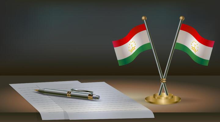 Tajikistan table flag on a dark gradient color background table. Illustration