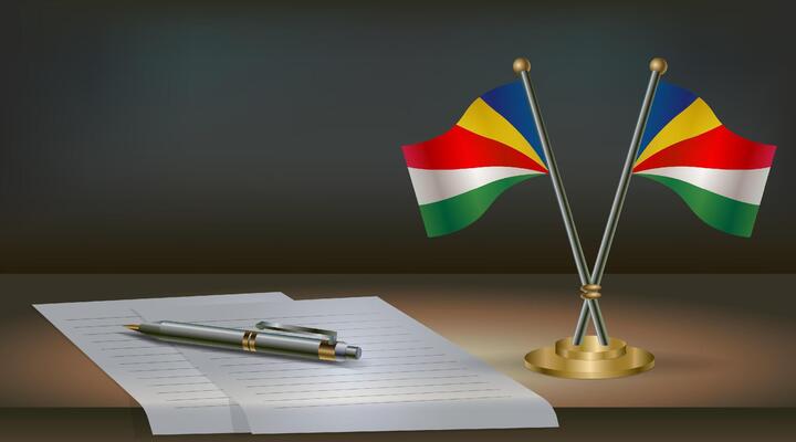 Seychelles table flag on a dark gradient color background table. Illustration