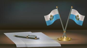 San Marino table flag on a dark gradient color background table. Illustration vector