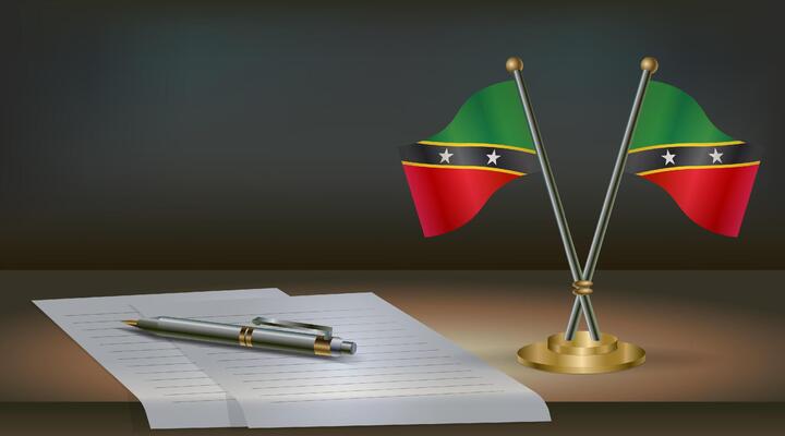ST. Kitts Nevis table flag on a dark gradient color background table. Illustration