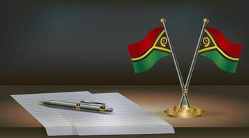 Vanuatu table flag on a dark gradient color background table. Illustration vector