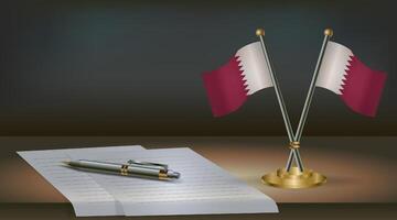Qatar table flag on a dark gradient color background table. Illustration vector