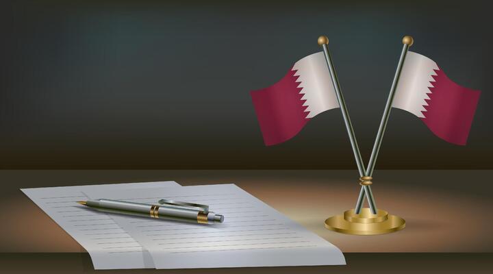 Qatar table flag on a dark gradient color background table. Illustration