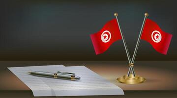 Tunisia table flag on a dark gradient color background table. Illustration vector