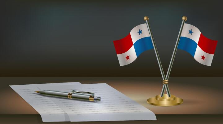 Panama table flag on a dark gradient color background table. Illustration