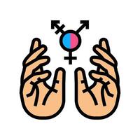 supportive hands around gender icons color icon illustration vector