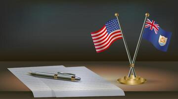 Flags and pen on a desk vector