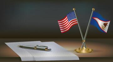Flags and pen on a desk vector