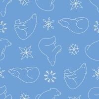 Outline Polar Bear Snowflake Pattern Illustration Seamless for Background Wallpaper vector