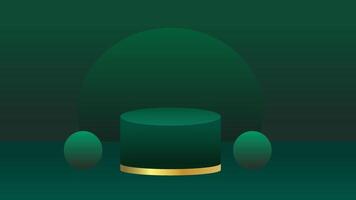 Emerald green studio background with gradient podium, circle, and golden line vector