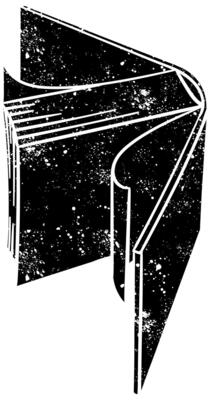 book with cosmic elements in black and white