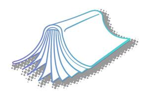 Open book with colorful pages lying on a surface vector