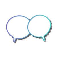 Two speech bubbles outlined in blue and teal for communication vector