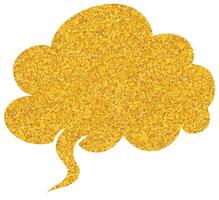 Bright golden speech bubble with sparkling texture on white background vector