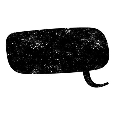 Vibrant speech bubble featuring cosmic patterns and colors