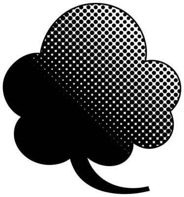 Black and white halftone speech bubble graphic design for creative projects