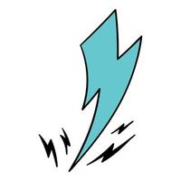 Hand drawn image of a stylized thunderbolt in bright blue vector