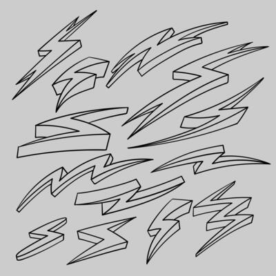Hand drawn thunder bolts in various dynamic styles