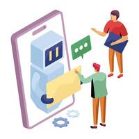Chatbot communicating with users on phone vector