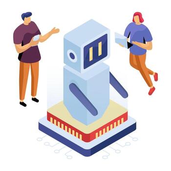 Two people with a robot illustration vector