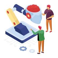Illustration of AI interacting with robotics vector