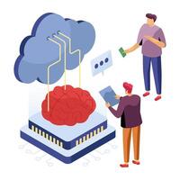 Illustration of cloud computing and brain technology vector