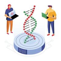 AI meets DNA analysis technology illustration vector