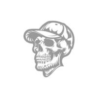 Skull wearing a baseball cap in a monochrome style vector