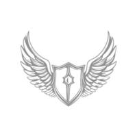 Monochrome Illustrtaion of a Shield with Wings A Symbol of Protection and Honor vector