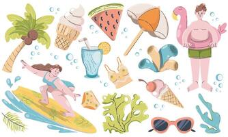 Summer beach illustrations with fun activities vector