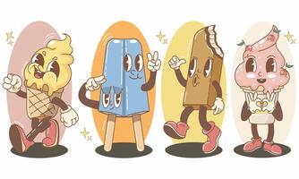 Cartoon ice cream characters smiling happily vector