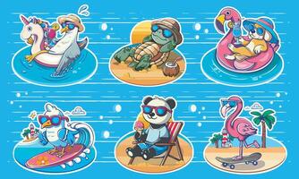 Animals enjoying summer beach activities vector