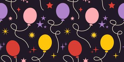 seamless pattern with balloons and stars. Festive cartoon pattern perfect for celebration or birthday themes. Fun background design for wrapping, fabric or greeting projects. vector