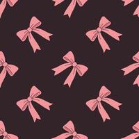 flat bows on dark background. Pink seamless pattern for fashion, wrapping, and feminine decor. Cute bows print. vector