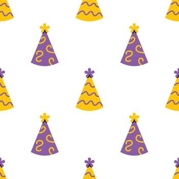 sin costura fiesta sombrero modelo en plano estilo. festivo dibujos animados diseño para alegre antecedentes. utilizar esta repitiendo modelo para celebracion o niños eventos. vector