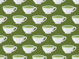 a pattern of cups with green tea on a green background vector