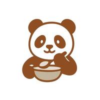 Cute Cartoon Panda Eating from a Bowl vector