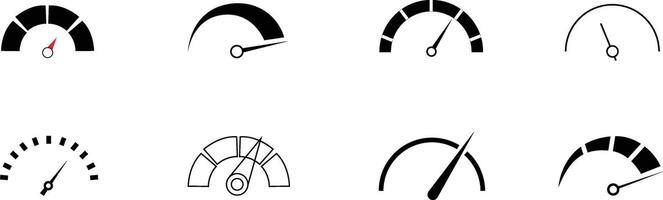 Speedo meter and Gauge Icons Set, Dashboard Meter, RPM, Fuel, Pressure, Temperature and Performance Indicators Collection vector