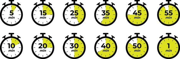 Timer icons set. Stopwatch, kitchen timer, countdown timer, cooking time symbols. vector