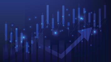 finance and profit investment growth. stock market candlesticks chart with bar graph on blue background vector