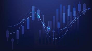 stock market graph with candlesticks and bar chart on blue background vector