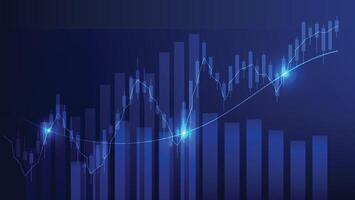 finance and economy growth. candlesticks stock market graph and bar chart on blue background vector