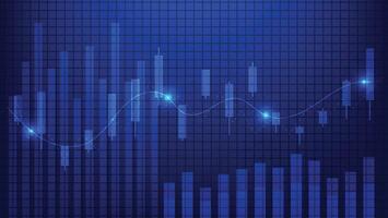 finance and business concept. stock market candlesticks chart with bar graph on blue background vector