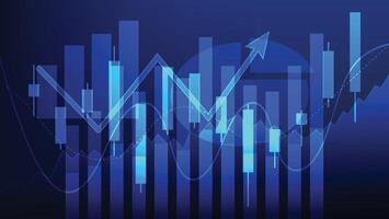 finance and business investment. stock market candlesticks chart with bar graph on blue background vector