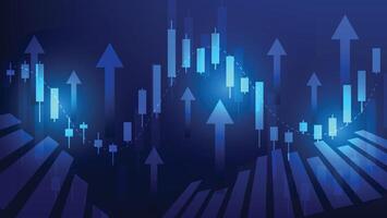 finance and economy growth. stock market candlesticks chart with bar graph on blue background vector