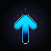 The up trend blue arrow dominates the center of a dark background and upward motion in illustration vector