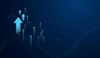 Multiple smaller arrows ascend beside the main arrow, representing collective momentum or multiple success factors in motion. and Group of upward arrows against a dark blue background vector