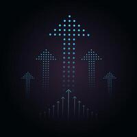 Smaller arrows surround the main arrow, creating a sense of collective progress and dynamic upward motion. up trend in illustration vector