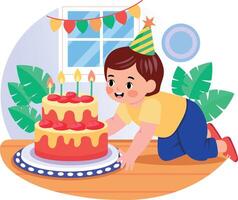 A flat style illustration showing toddler birthday vector
