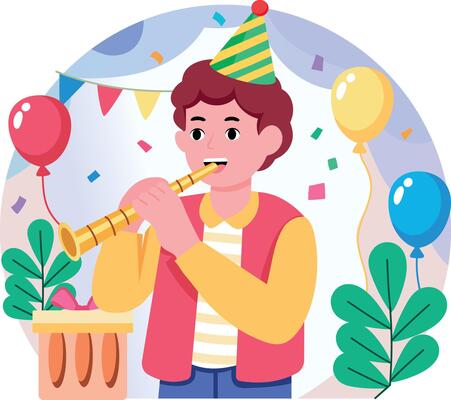 A flat style illustration showing a kid blowing whistle